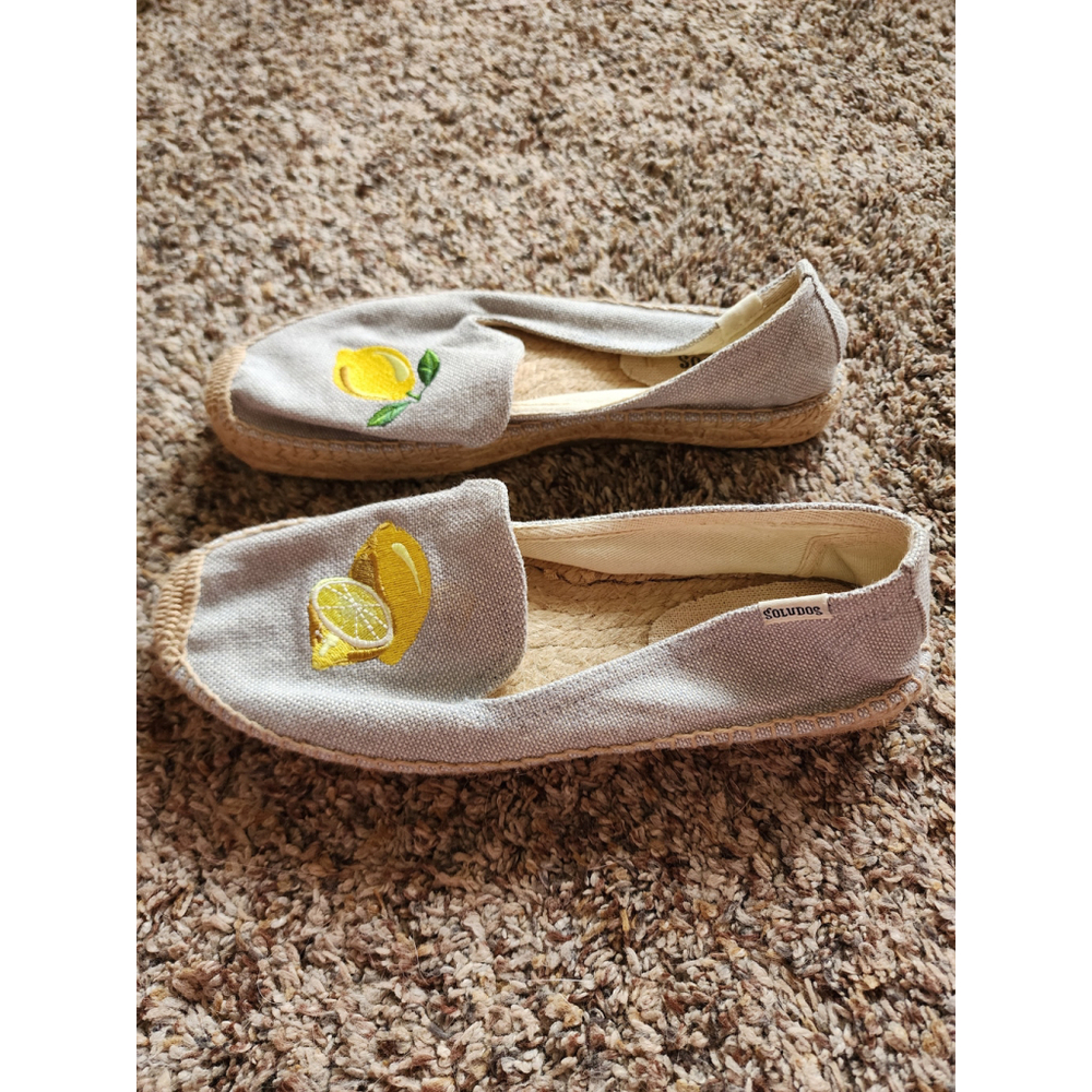 NWOT Soludos Lemon Embroidered Smoking Slipper Espadrille Flat Size 7.5 - Picture 4 of 7